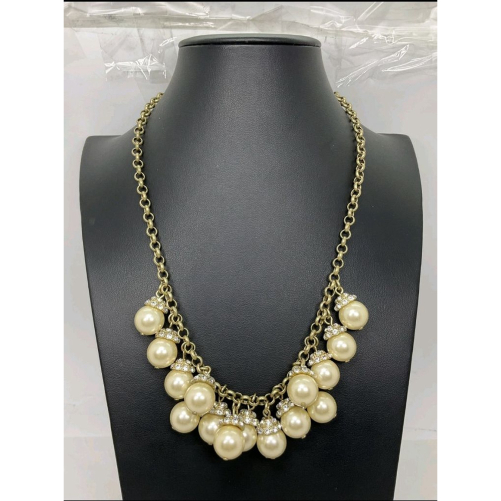 NWT J.Crew Faux Pearl & Rhinestone Cluster Necklace – 19"